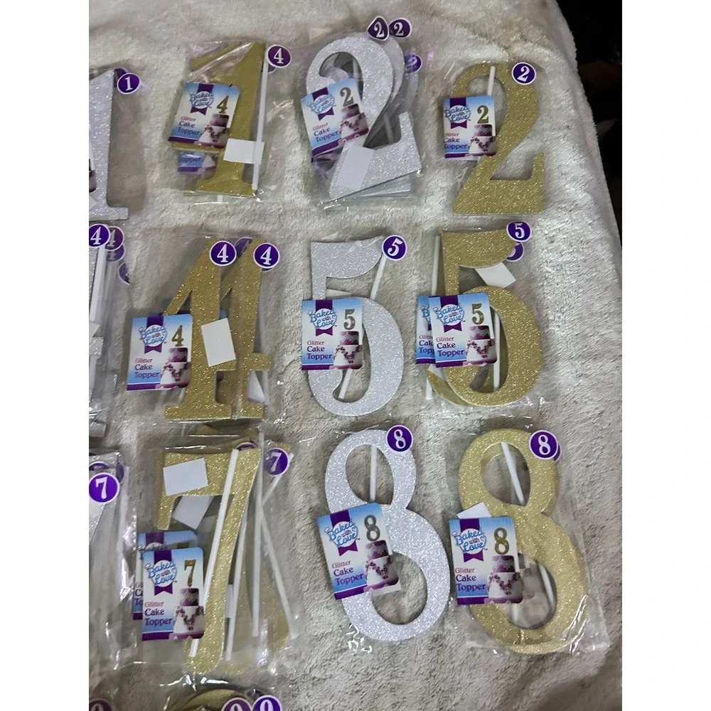 66 Baked With Love Glitter Cake Topper! Gold!‎ Silver! Mixed Numbers